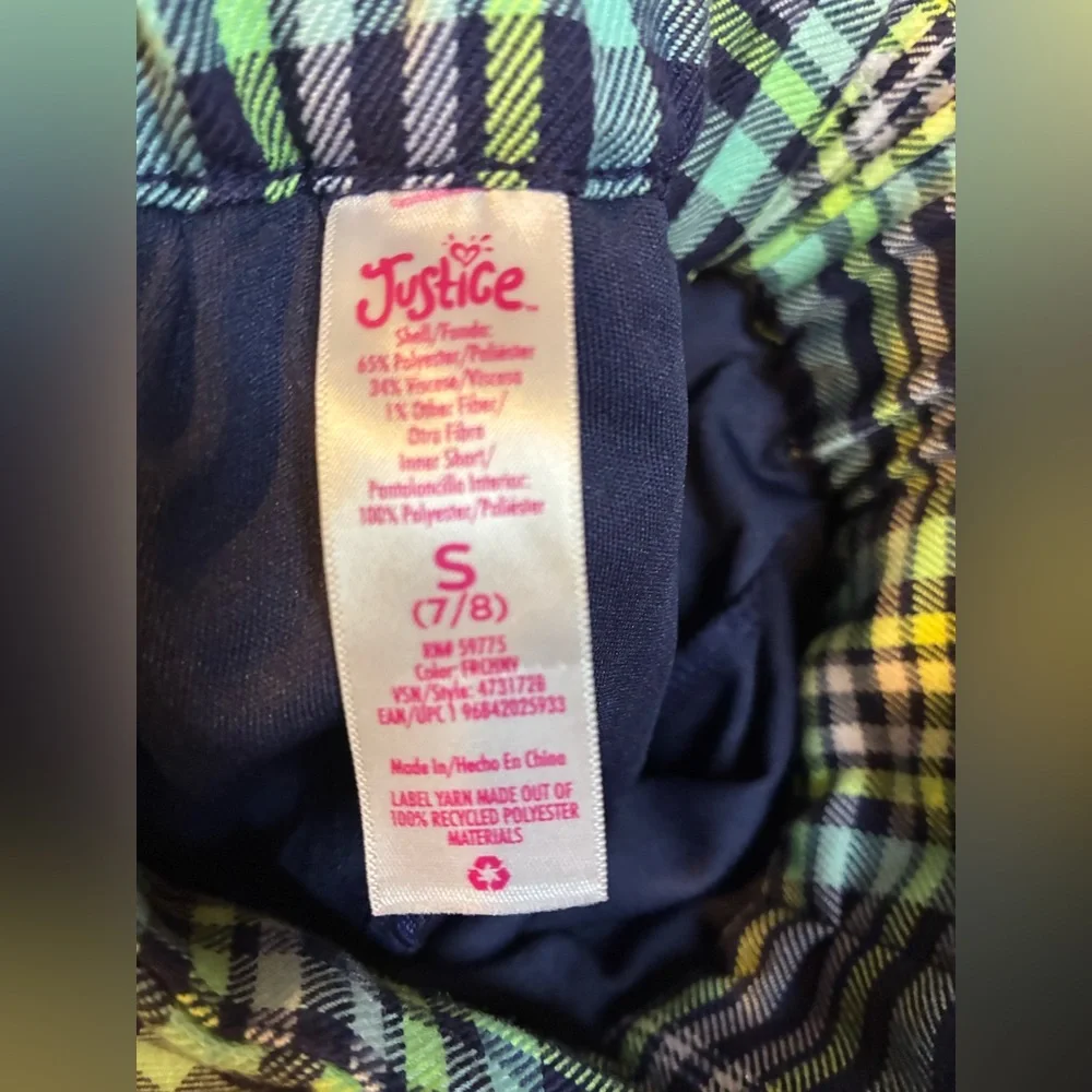 Justice Girl’s Faux Wrap Plaid Skort in Navy, Mint & Light Purple Size Small 7-8